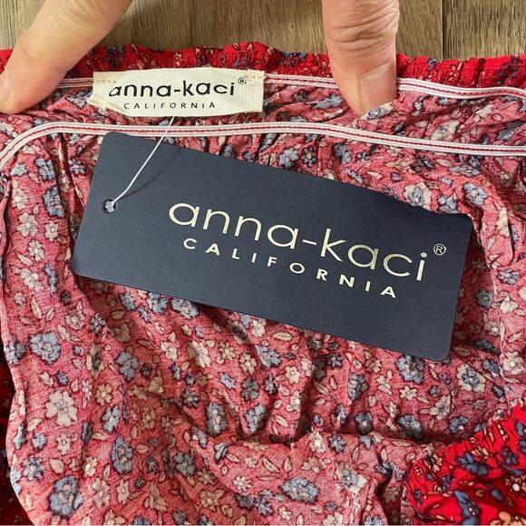 Anna-Kaci California Rustic Red Double Textured Tiered Floral Women'Dress, Sz S - Picture 10 of 11